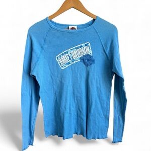 Harley-Davidson Women’s Medium Blue Long Sleeve Mesh Top Made in USA